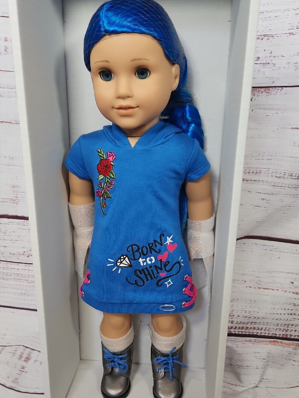 American Girl Doll with Vibrant Blue Hair and Blue Outfit - Picture 4 of 5